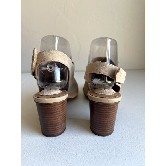 Clarks Artisan Nude Cream Leather Peep Toe Slingback Heels Stacked Heel Size 8.5 - Picture 4 of 5